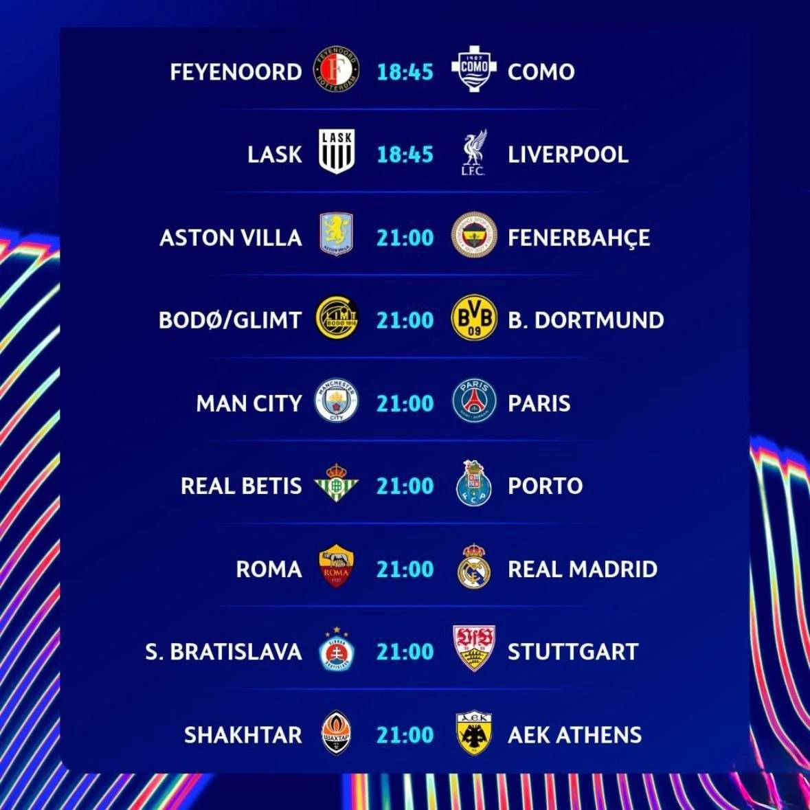 🗓🏆 Расписание матчей Лиги Чемпионов на сегодня.