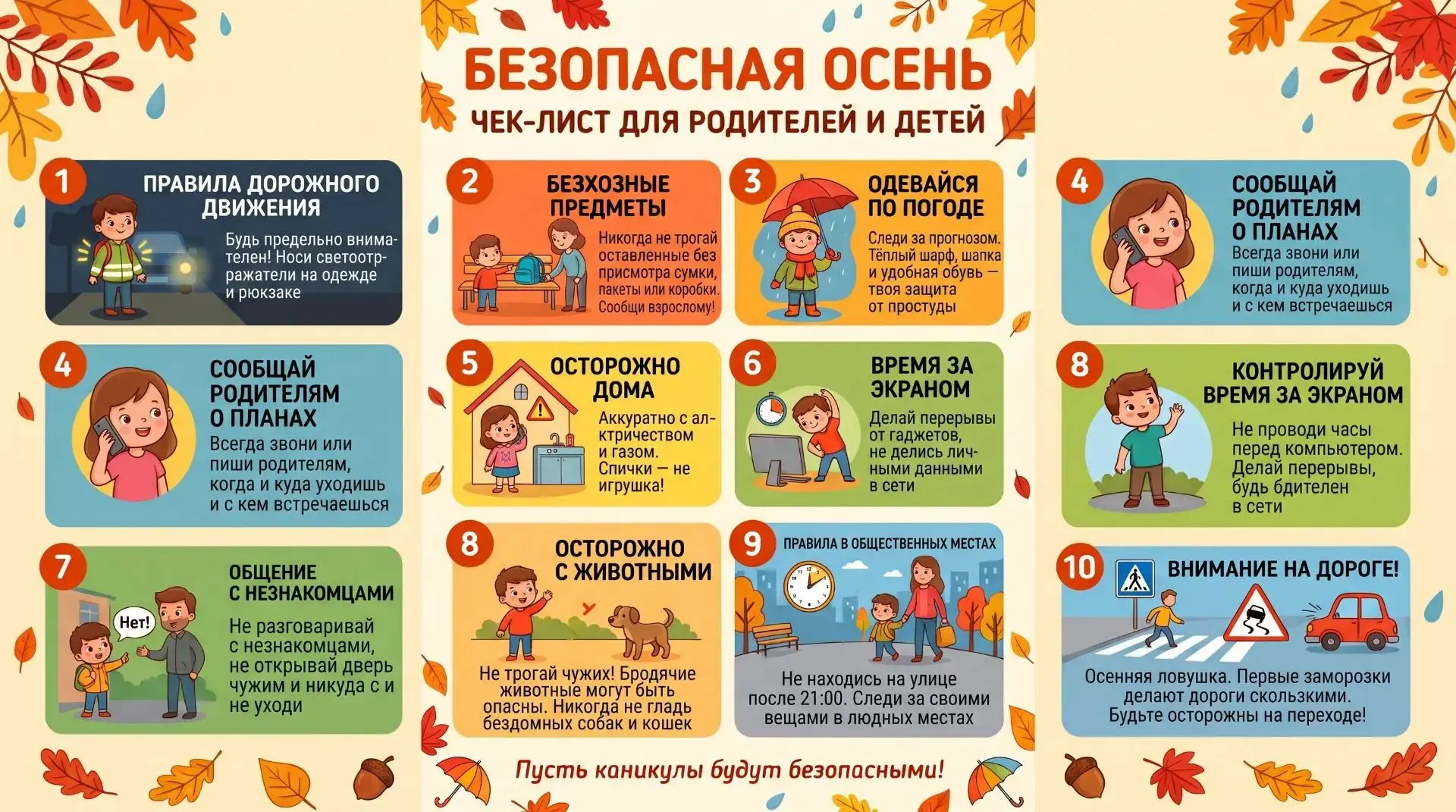 БЕЗОПАСНАЯ ОСЕНЬ: ЧЕК-ЛИСТ ДЛЯ РОДИТЕЛЕЙ И ДЕТЕЙ.