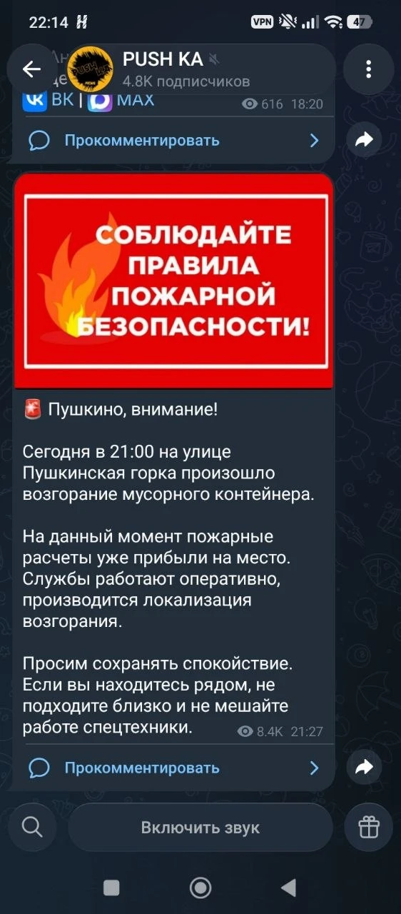 🚨 В Пушкино загорелся мусорный контейнер.
