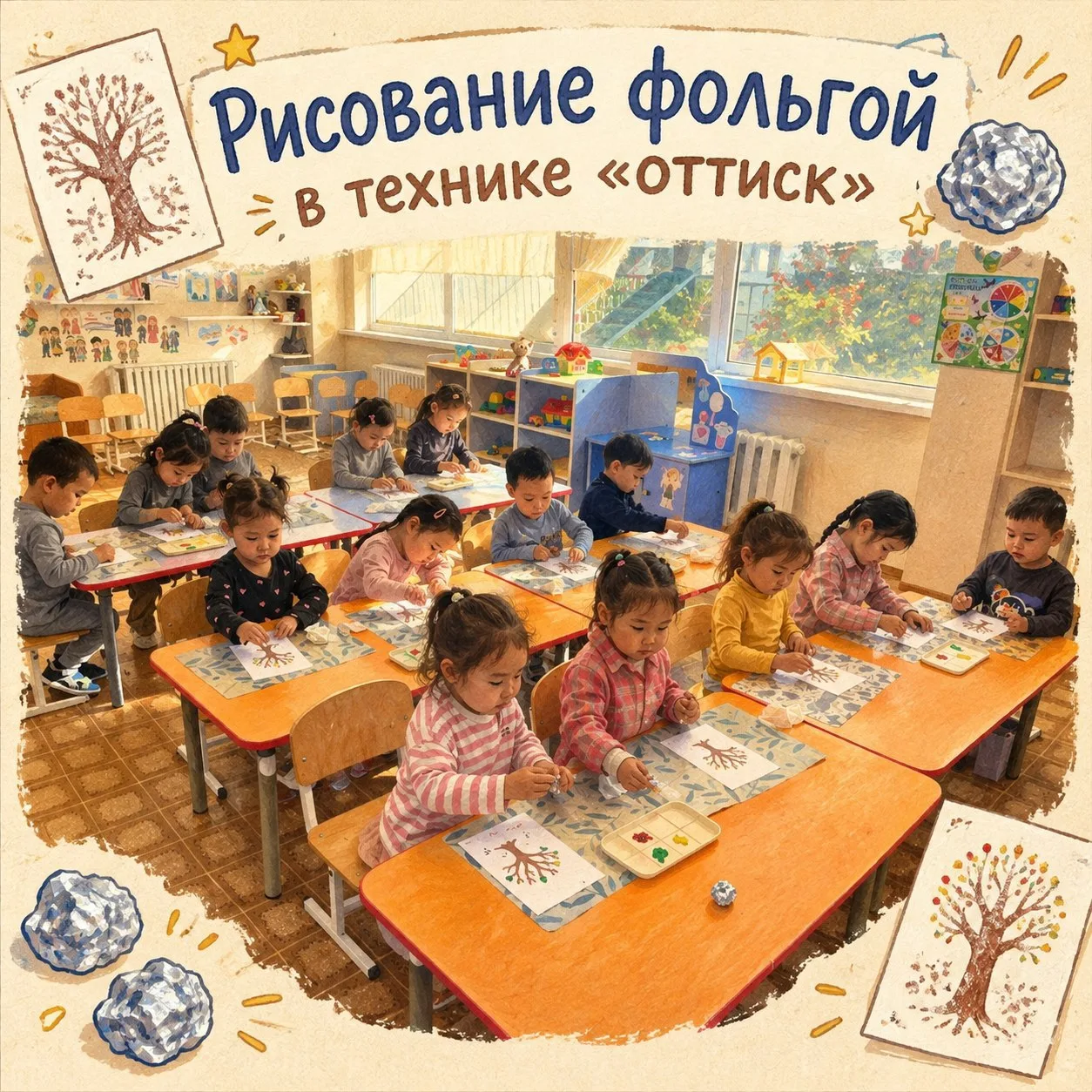 🍂 Волшебные комочки: рисуем осень фольгой!