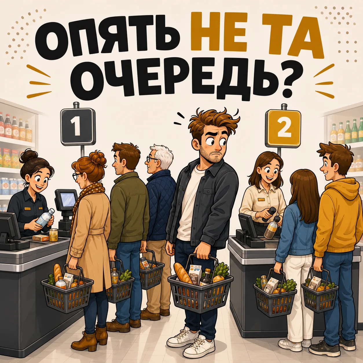 🛒 ПОЧЕМУ СОСЕДНЯЯ ОЧЕРЕДЬ ВСЕГДА ДВИЖЕТСЯ БЫСТРЕЕ?