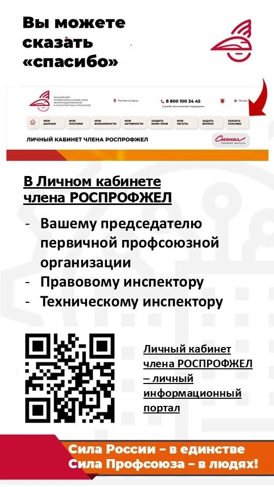 Коллеги, у нас в личном кабинете РОСПРОФЖЕЛ есть отличная кнопка — «Сказать спасибо»!
