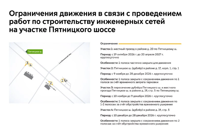 🏗️ Ограничения на Пятницком шоссе из-за строительства