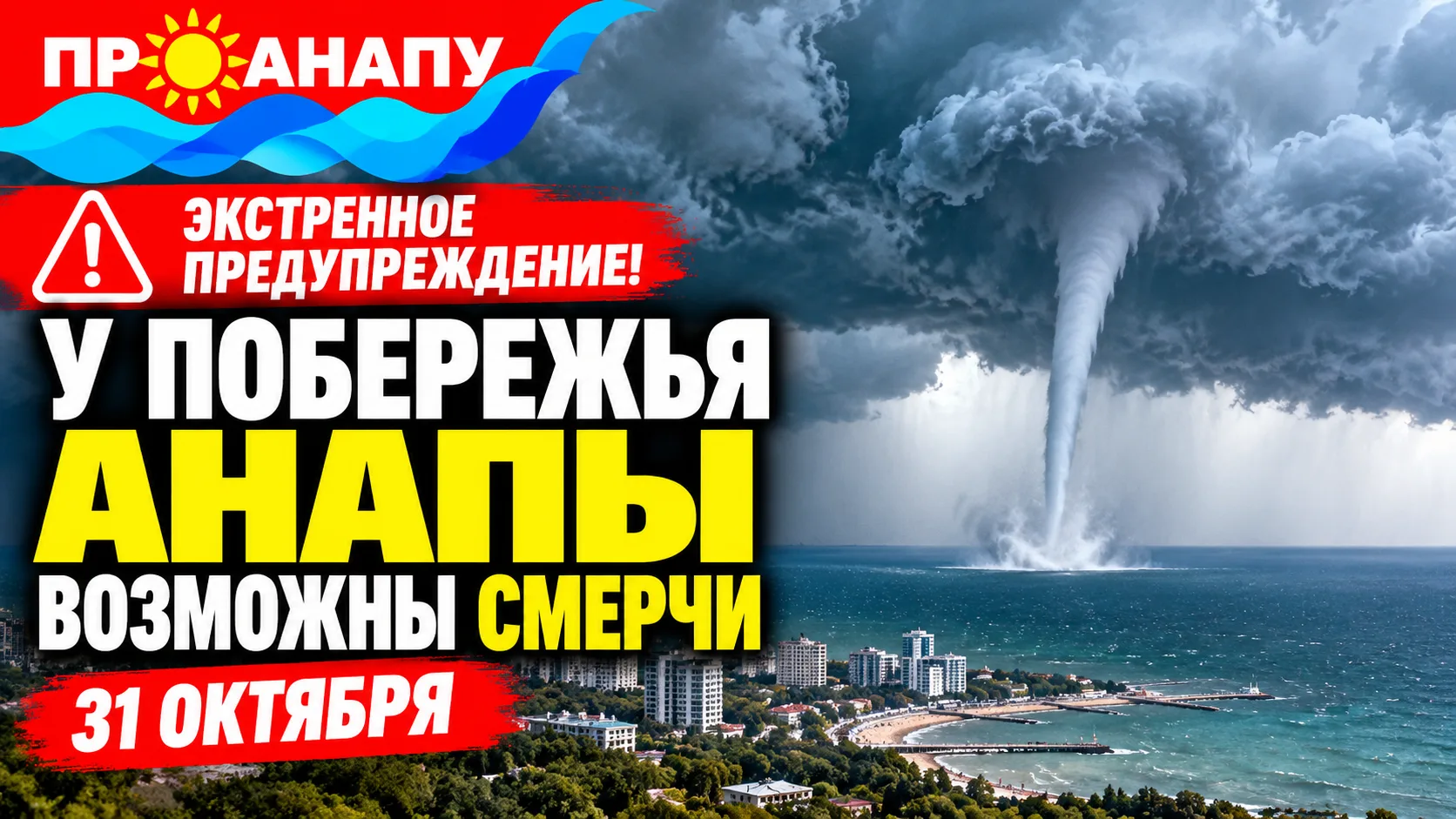 🌪️ Экстренное предупреждение! У побережья Анапы 31 октября возможны смерчи