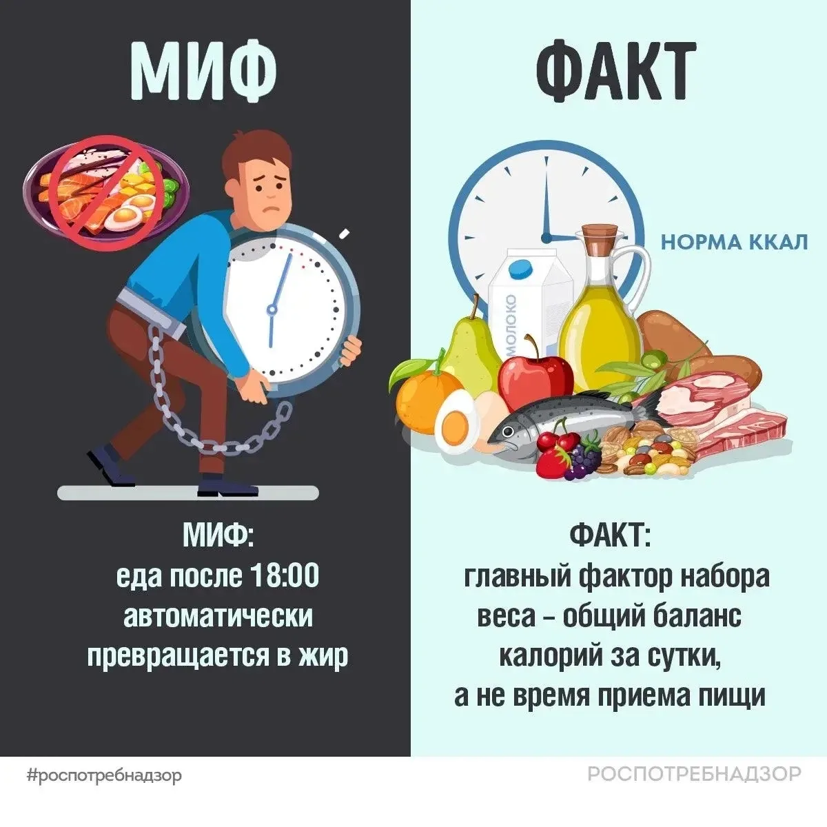 Миф: еда после 18:00 автоматически превращается в жир.