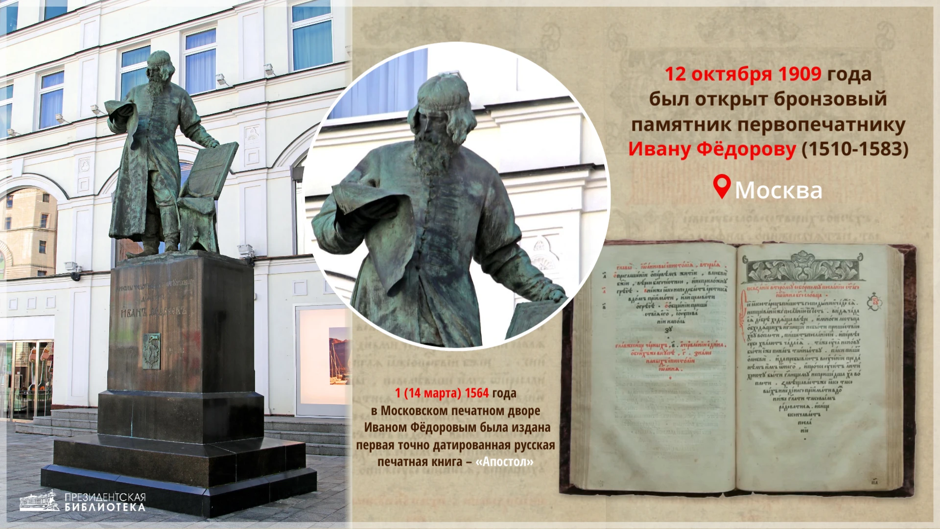 📅 Памятник Ивану Фёдорову в Москве