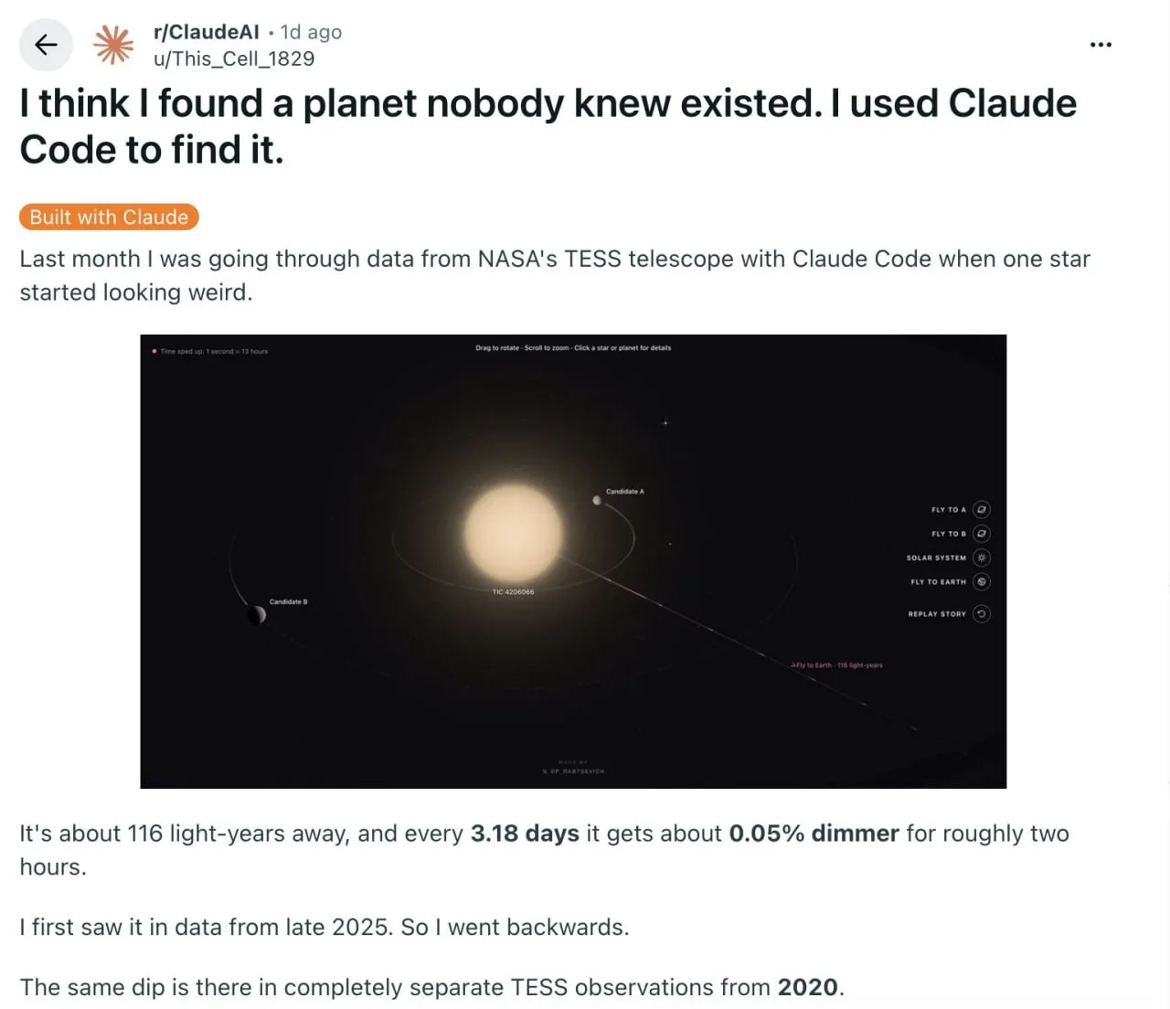 Исследователь нашёл кандидата в планеты с помощью Codex и Claude