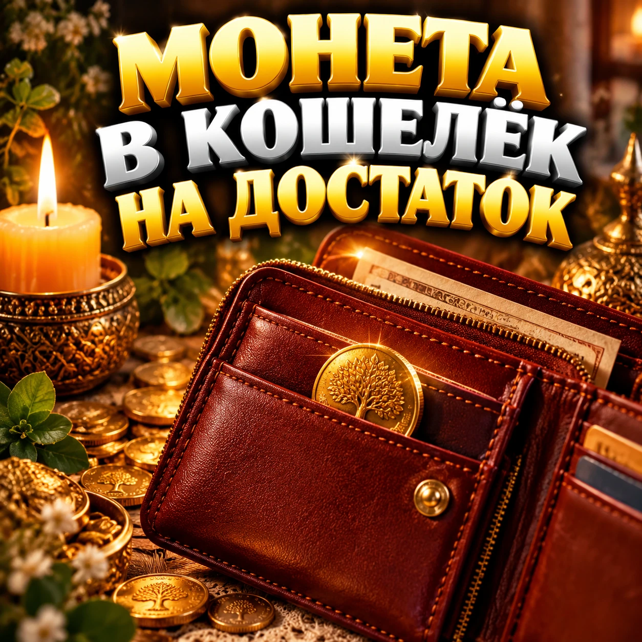 Возьмите любую монету и положите её в отдельный кармашек кошелька.