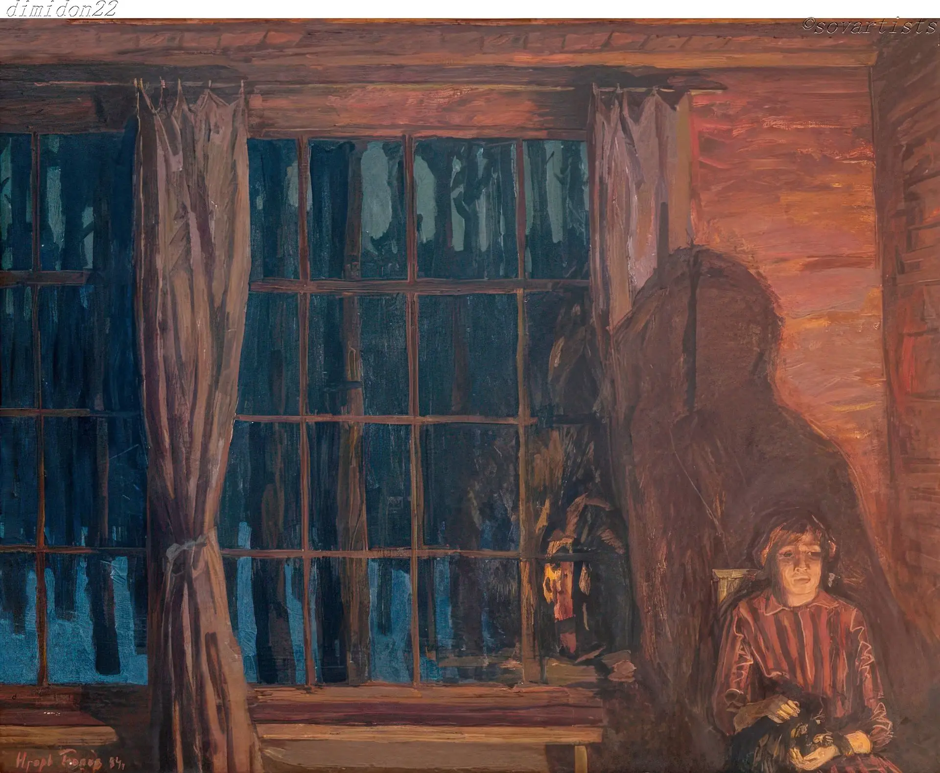 Попов Игорь Александрович (16.10.1927, Харьков - 1999, Москва). «Вечер. У печки». 1984 ...