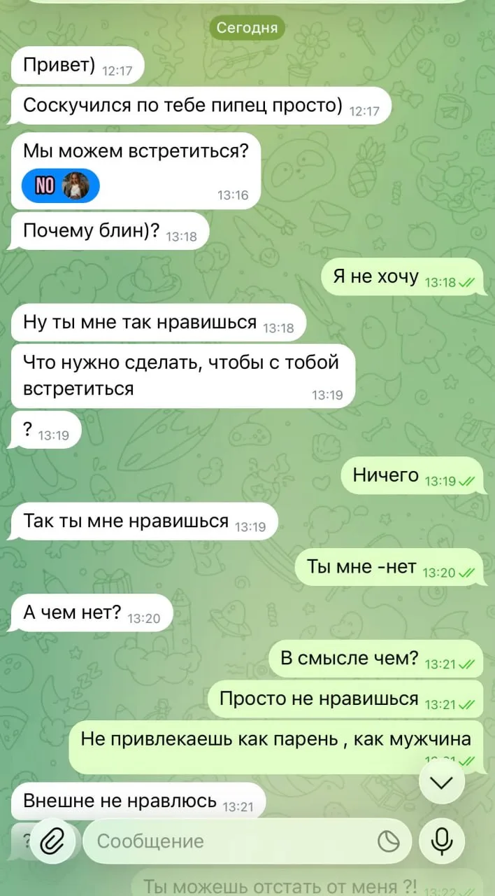 «На самом деле я хотел тебя просто трахн@ть. У тебя маленькие сиськи»