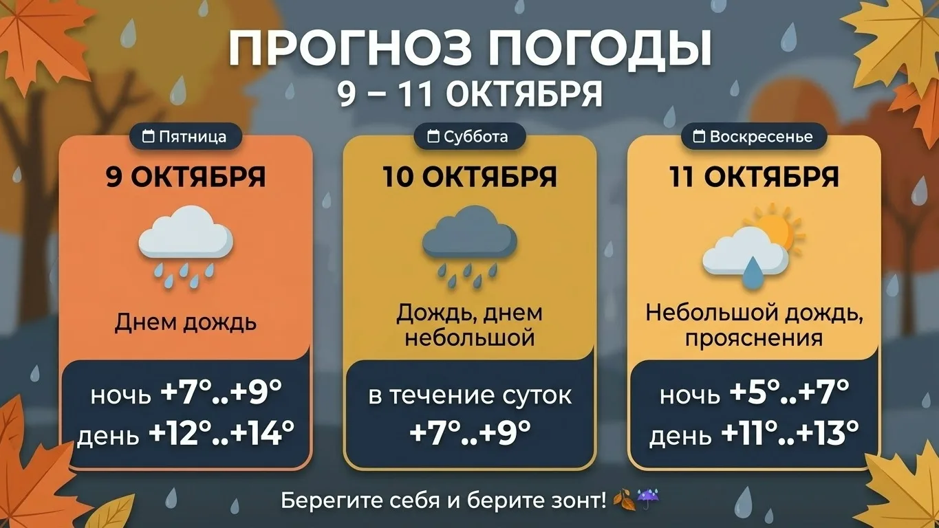 🌧 Прогноз погоды на 9 – 11 октября.
