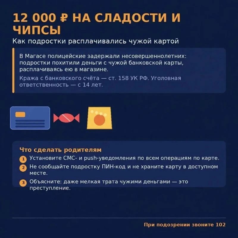 В Магасе двое 14-летних подростков украли 12 тысяч 178 рублей с чужой банковской карты.
