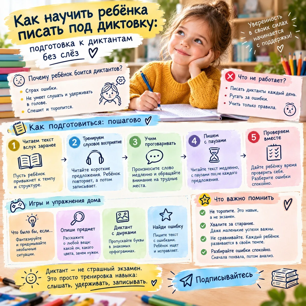 📝 Как научить ребёнка писать под диктовку: подготовка к диктантам без слёз