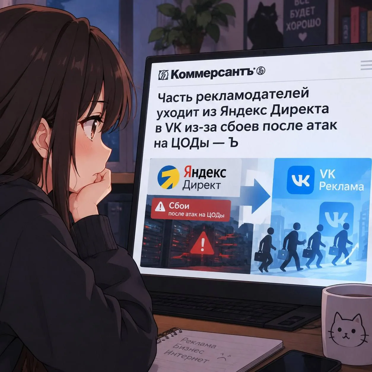 Часть рекламодателей уходит из Яндекс Директа в VK из-за сбоев после атак на ЦОДы — Ъ