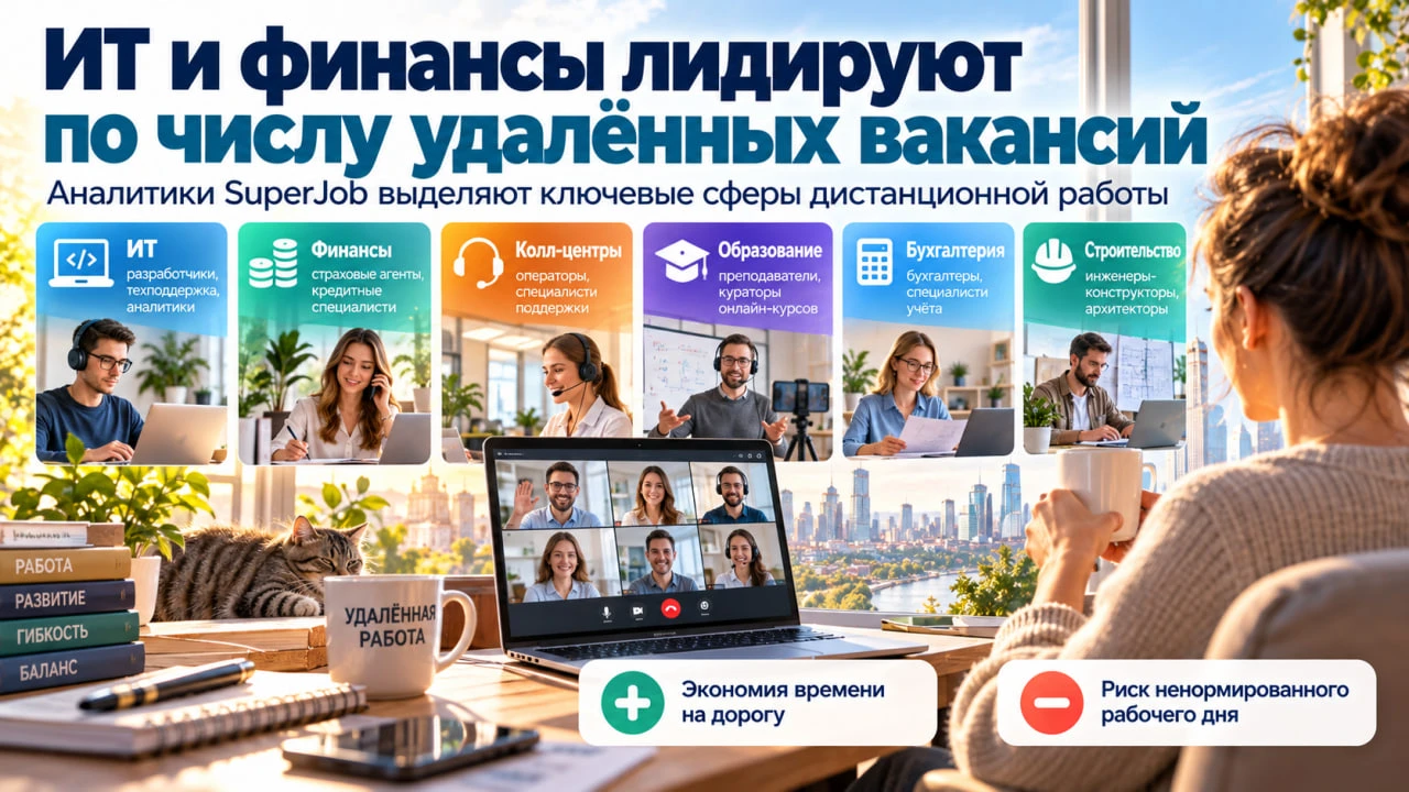 ИТ и финансы лидируют по числу вакансий с удалённой работой. Аналитики SuperJob выделяю...