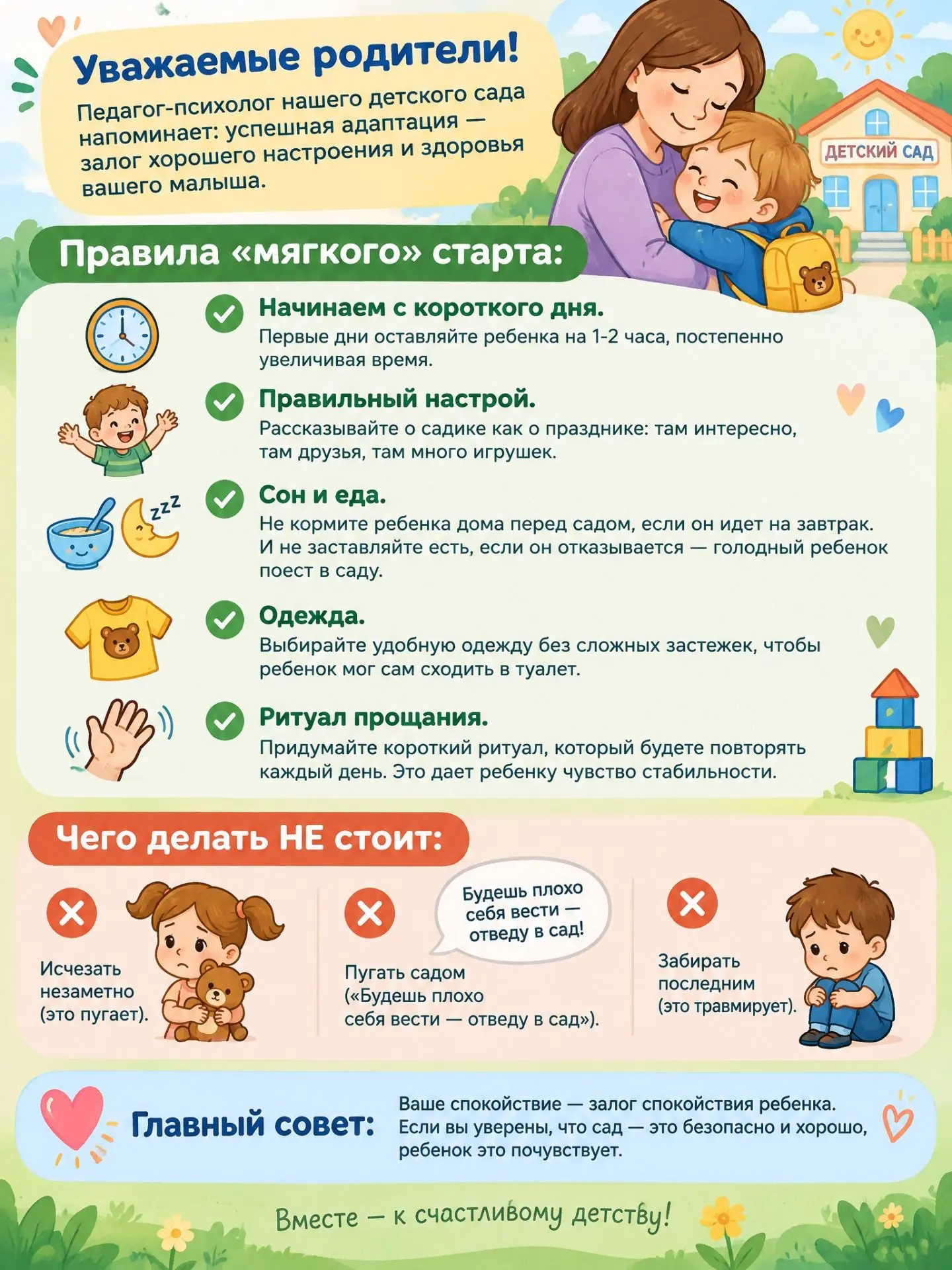 Правила "мягкого"старта от нашего педагога-психолога Андреевой Наталии Витальевны👆🍂
