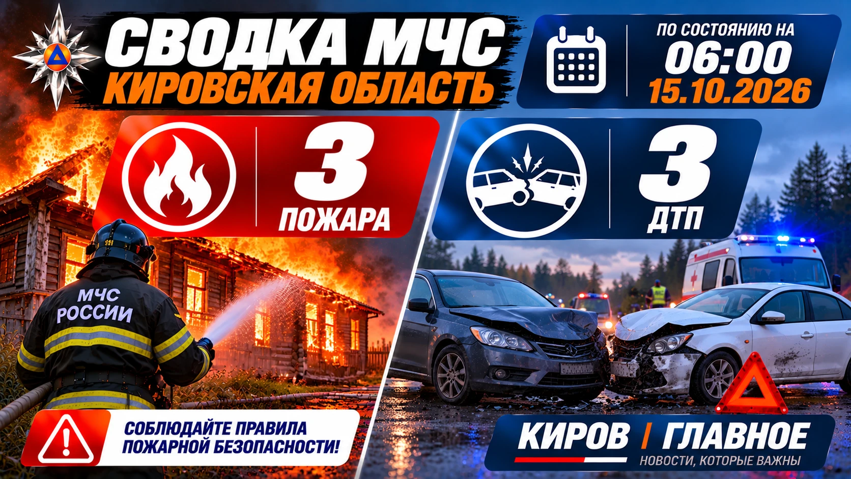 🚨 За прошедшие сутки подразделения МЧС России в Кировской области ликвидировали послед...
