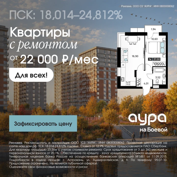 Квартиры с ремонтом в Астрахани — от 22 000 ₽/мес.