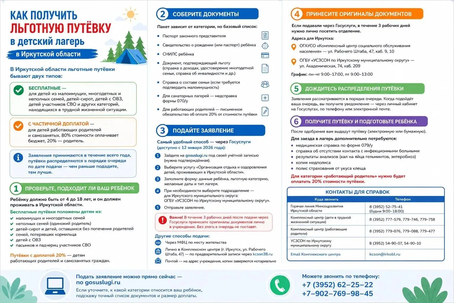 Как в Иркутской области отправить ребёнка в лагерь бесплатно или с частичной доплатой?