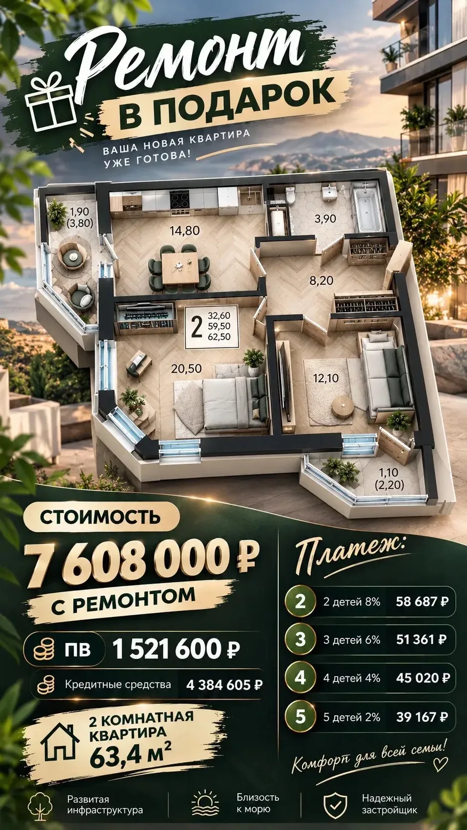 Трехкомнатная 6 928 000