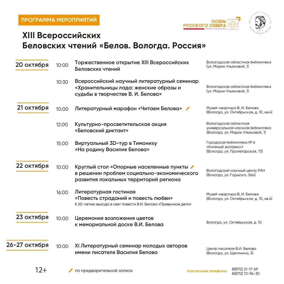 XIII Всероссийские Беловские чтения пройдут на Вологодчине с 20 по 27 октября