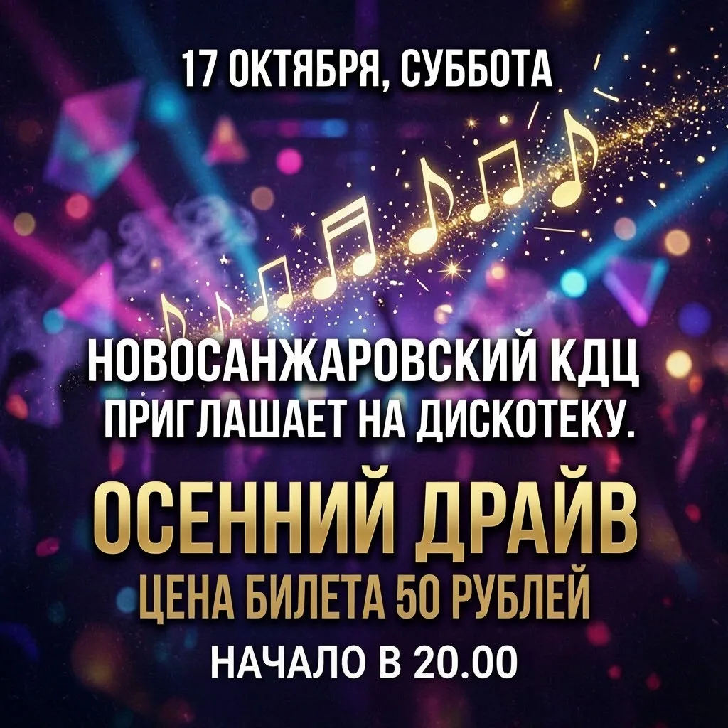 🍁 Танцуй, пока молодой! Дискотека «Осенний драйв» в Новосанжаровке!