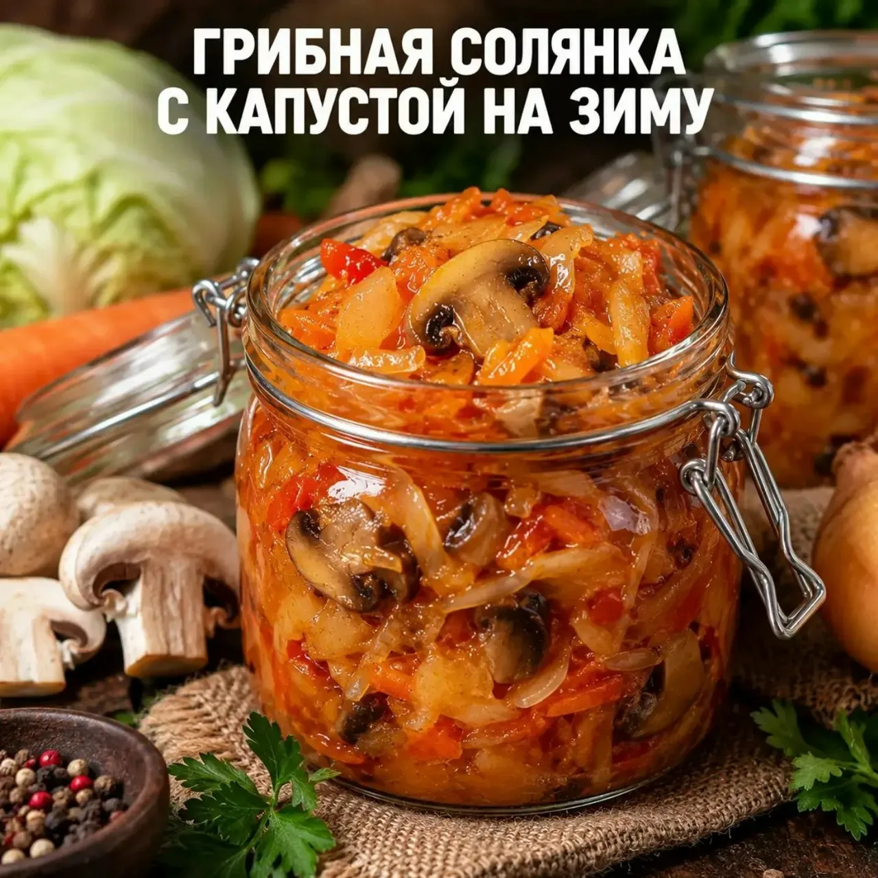 ГРИБНАЯ СОЛЯНКА С КАПУСТОЙ НА ЗИМУ