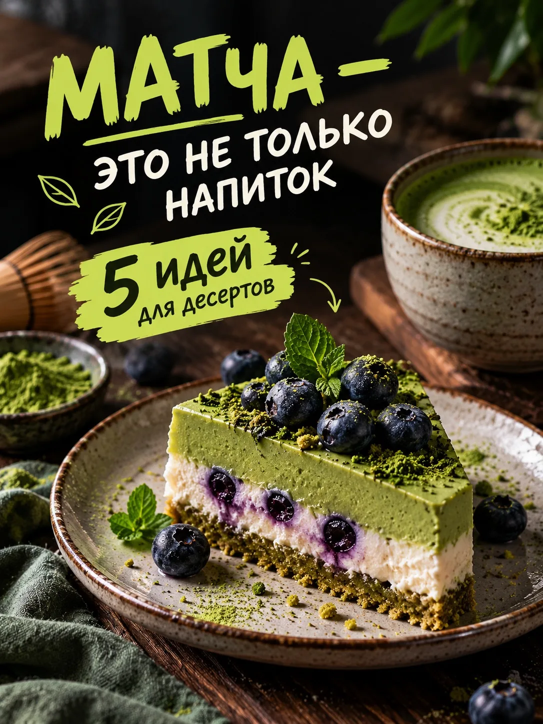 Думаете, матча — это только зелёный чай? А вот и нет. Держите 5 идей для десертов, кото...