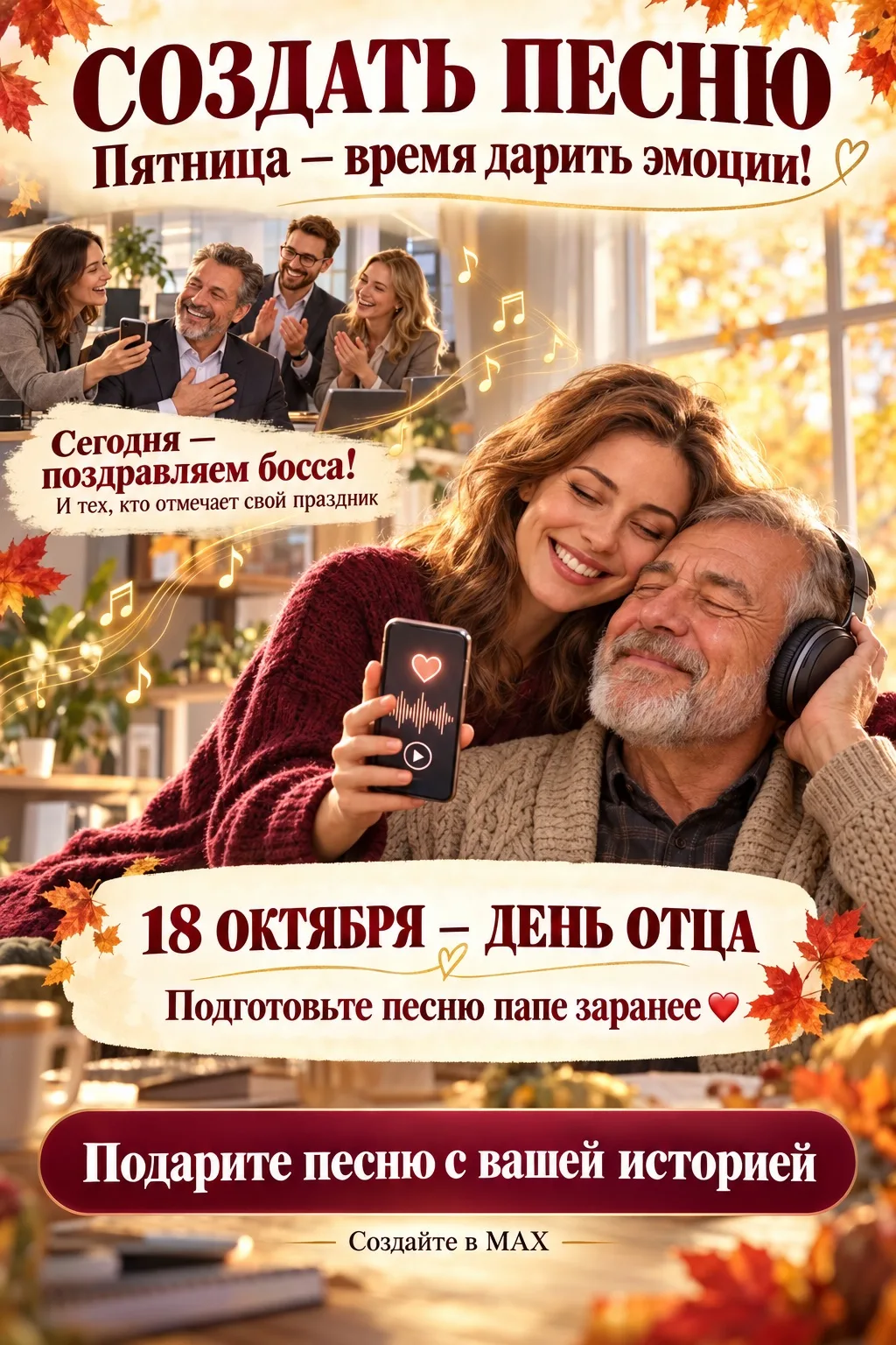 🎵 Создать песню в пятницу — поздравить босса и подготовить сюрприз для папы! ❤️