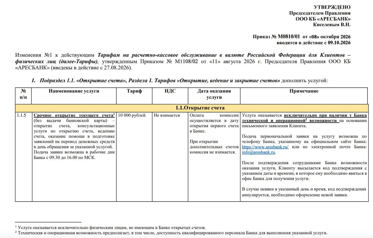 🛡 10.000 руб за счет в Аресбанке