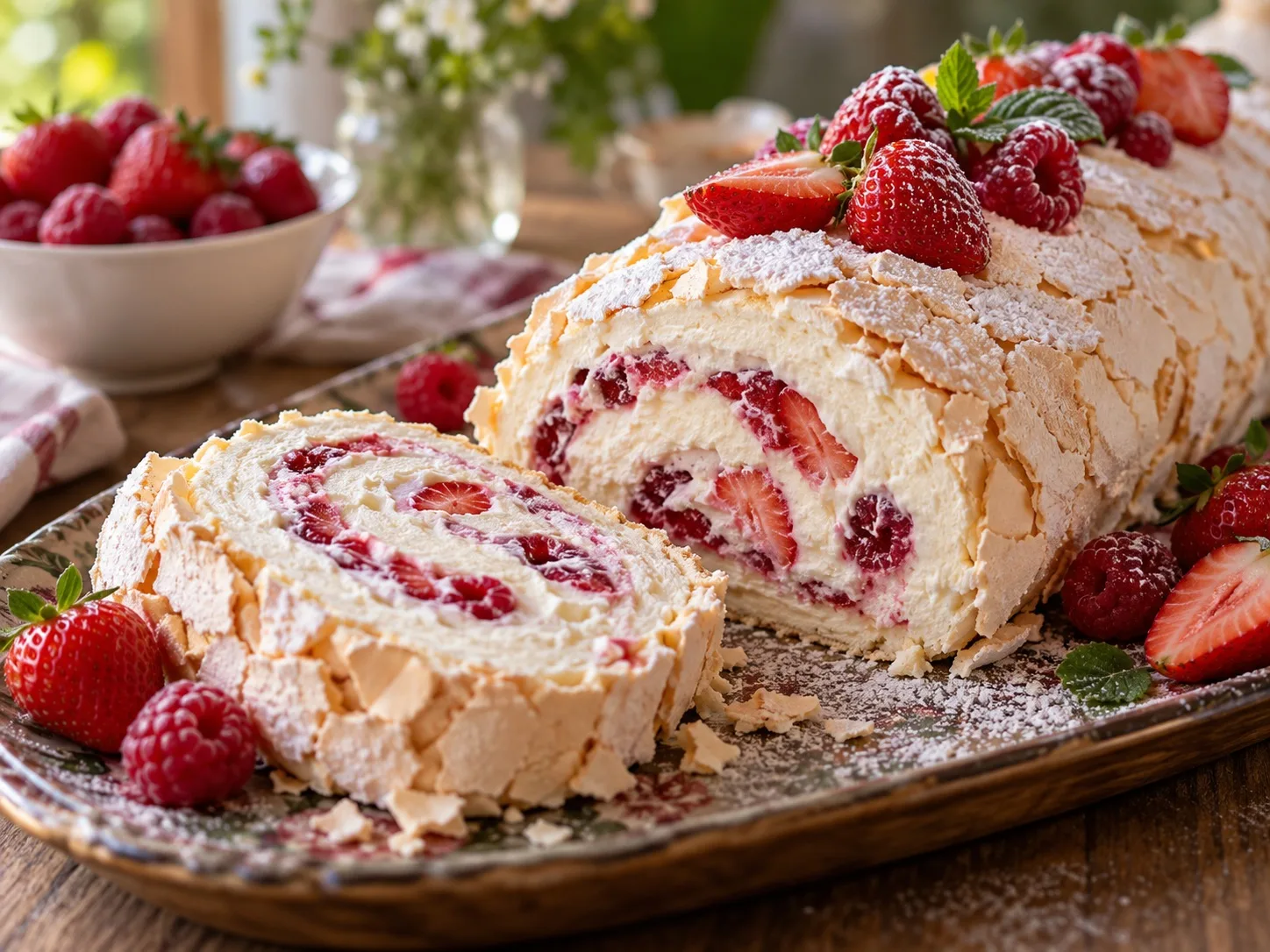 🍓 Меренговый рулет — нежный десерт с хрустящей корочкой и воздушным кремом