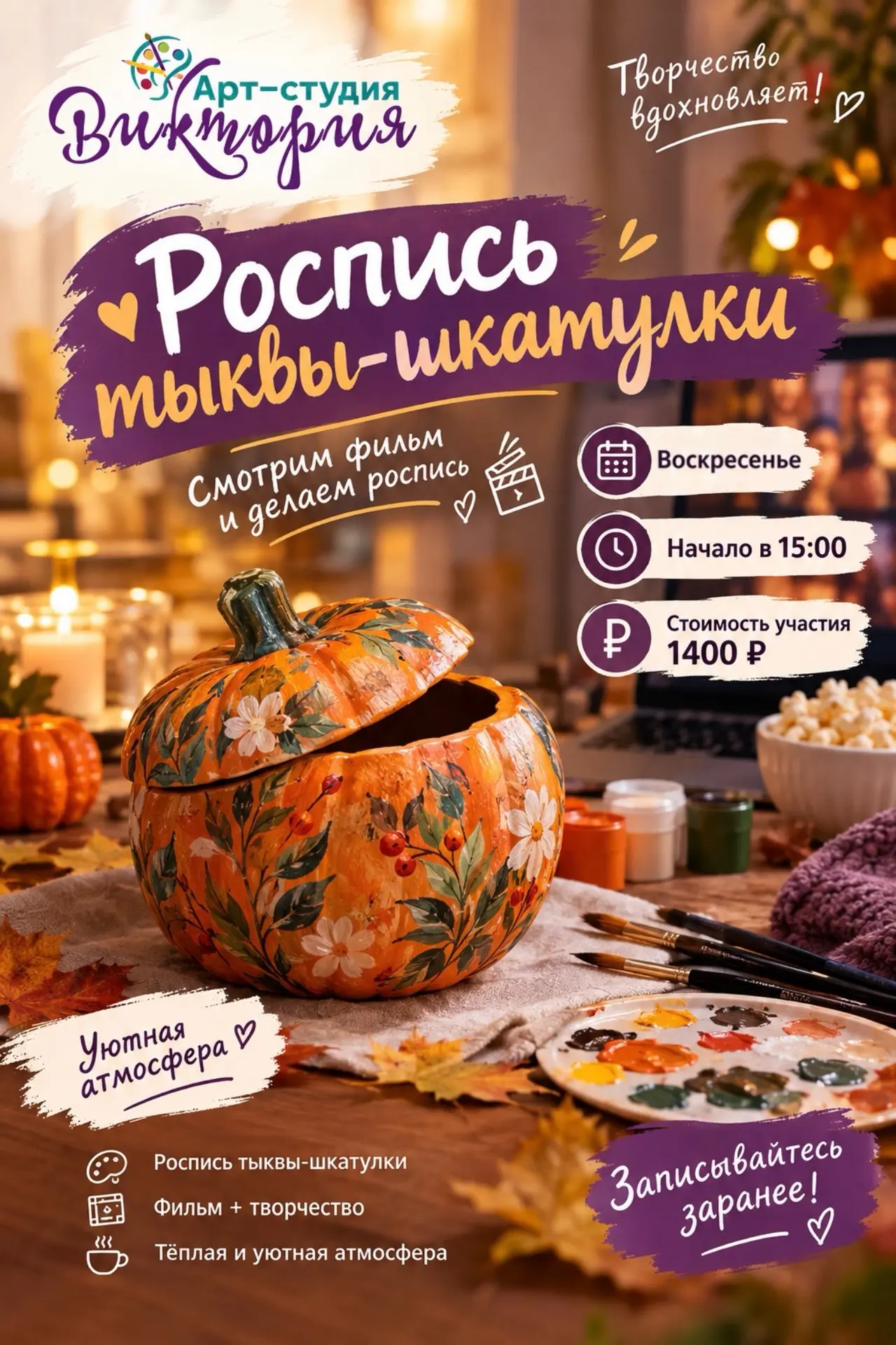 🎃✨ РОСПИСЬ ТЫКВЫ-ШКАТУЛКИ ✨🎨
