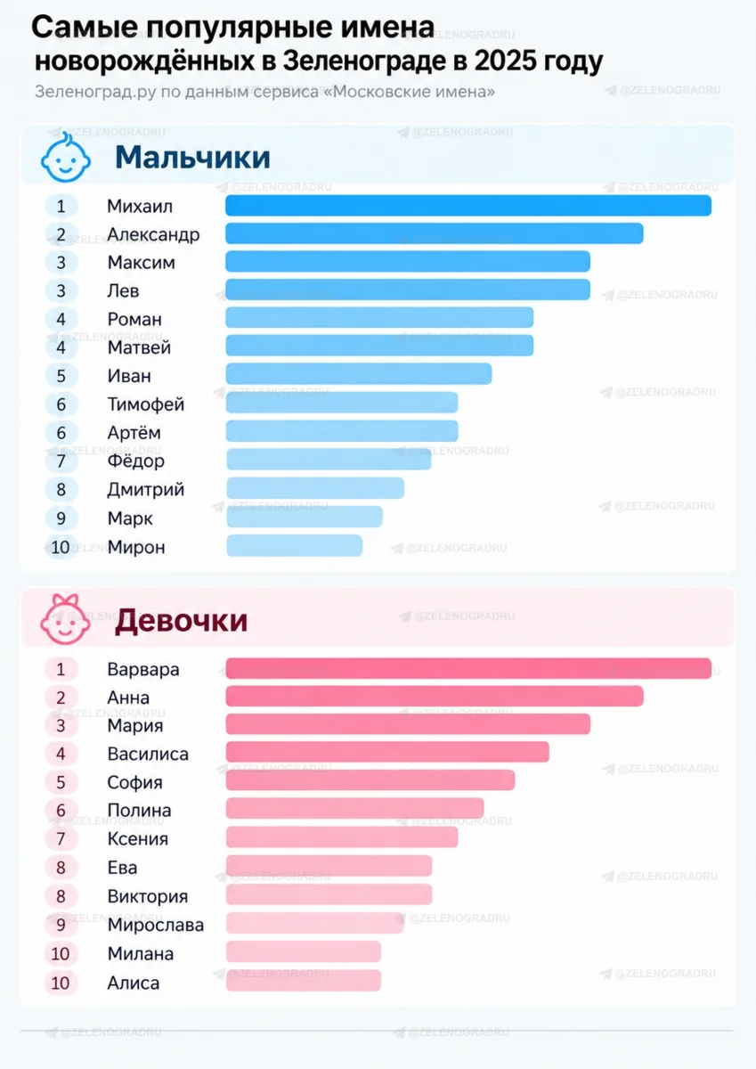 Варвара вместо Алисы, а Михаил вместо Александра: как изменились популярные имена в Зел...