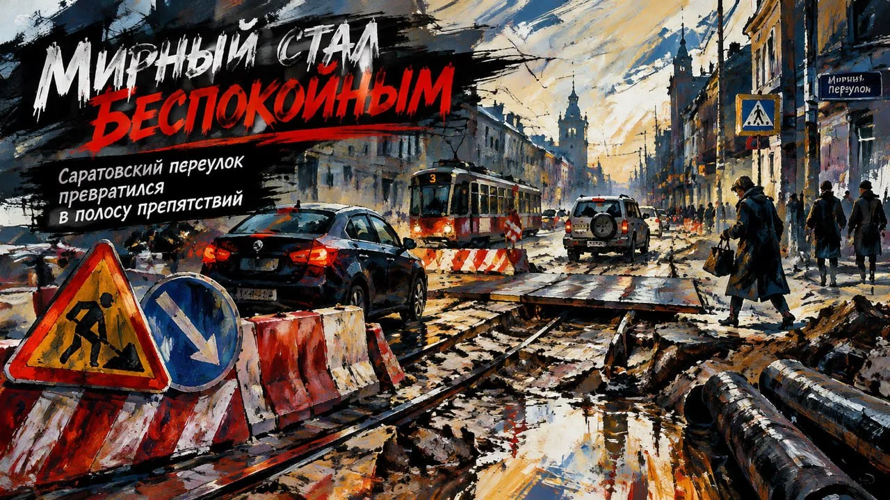 ⛔️Перекладка трамвайных рельсов и замена коммуникаций осложнили движение в Мирном переу...