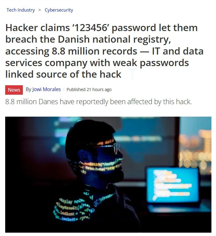 Хакеры взломали госреестр Дании с паролем «123456»
