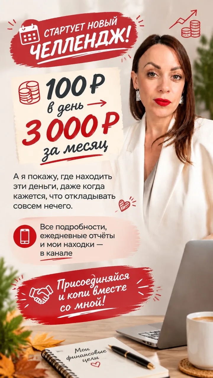 Сегодня стартует мой челлендж «100 ₽ в день»!