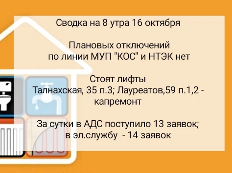 📊Информация аварийно-диспетчерской службы УК Жилкомсервис-Норильск на утро пятницы