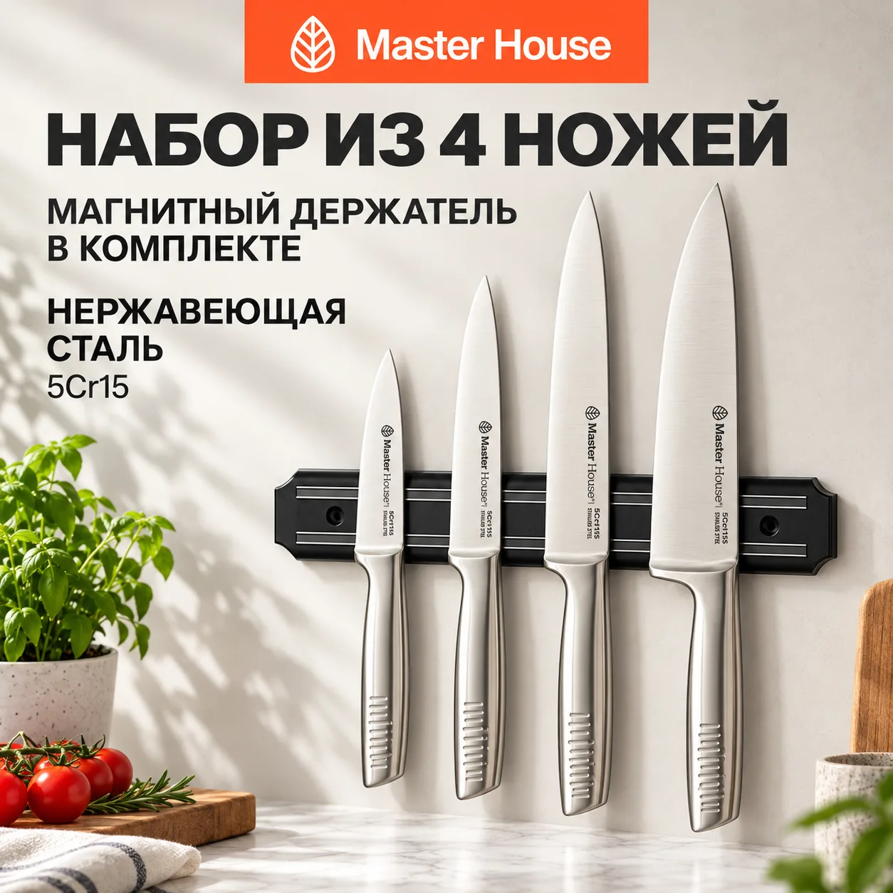 Набор ножей 4 предмета и магнитный держатель 🔪