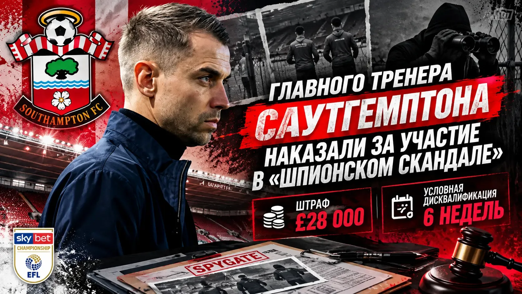 Главного тренера «Саутгемптона» оштрафовали на £28 тысяч за участие в «шпионском скандале»
