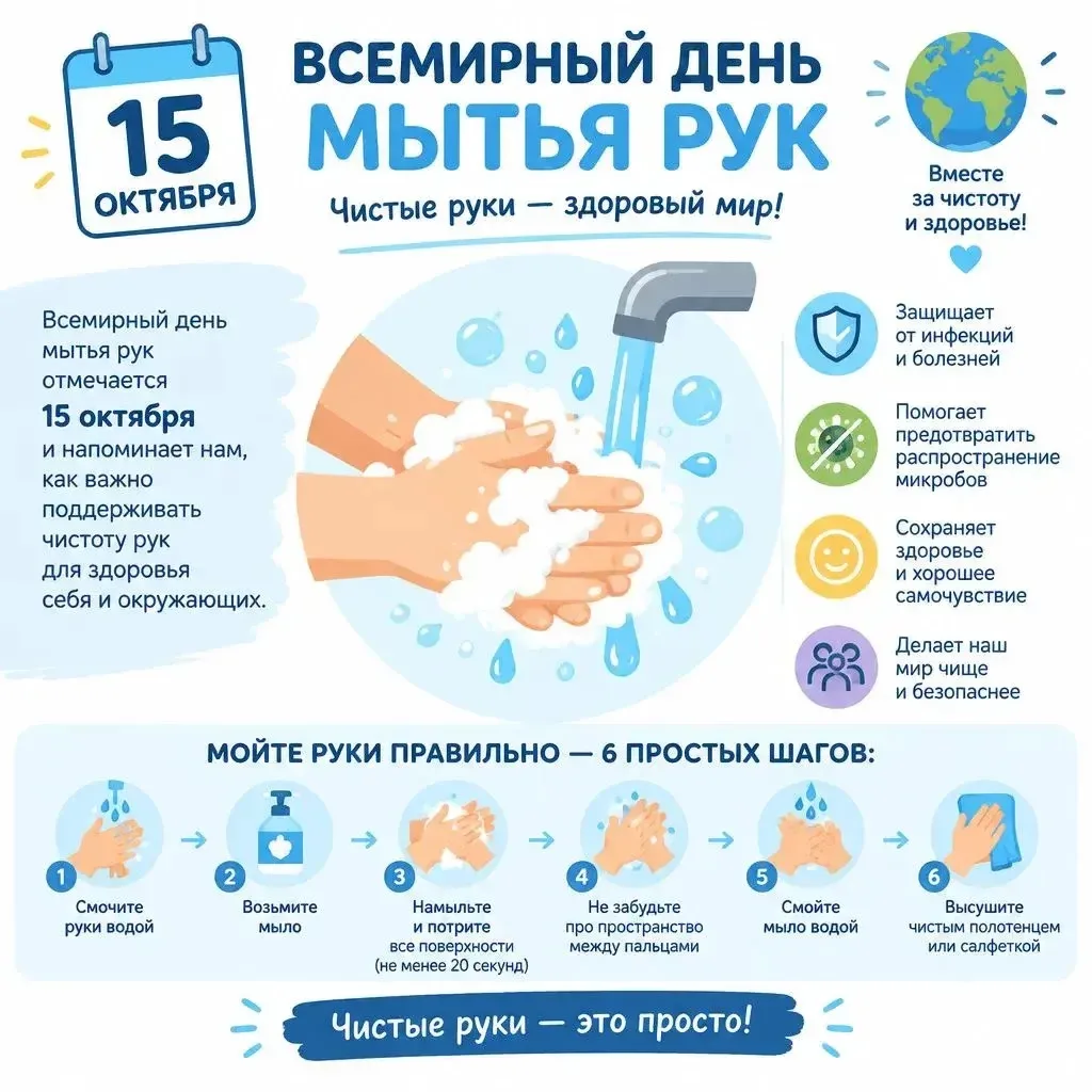 🖐Сегодня, 15 октября, отмечается Всемирный день мытья рук! 🧼