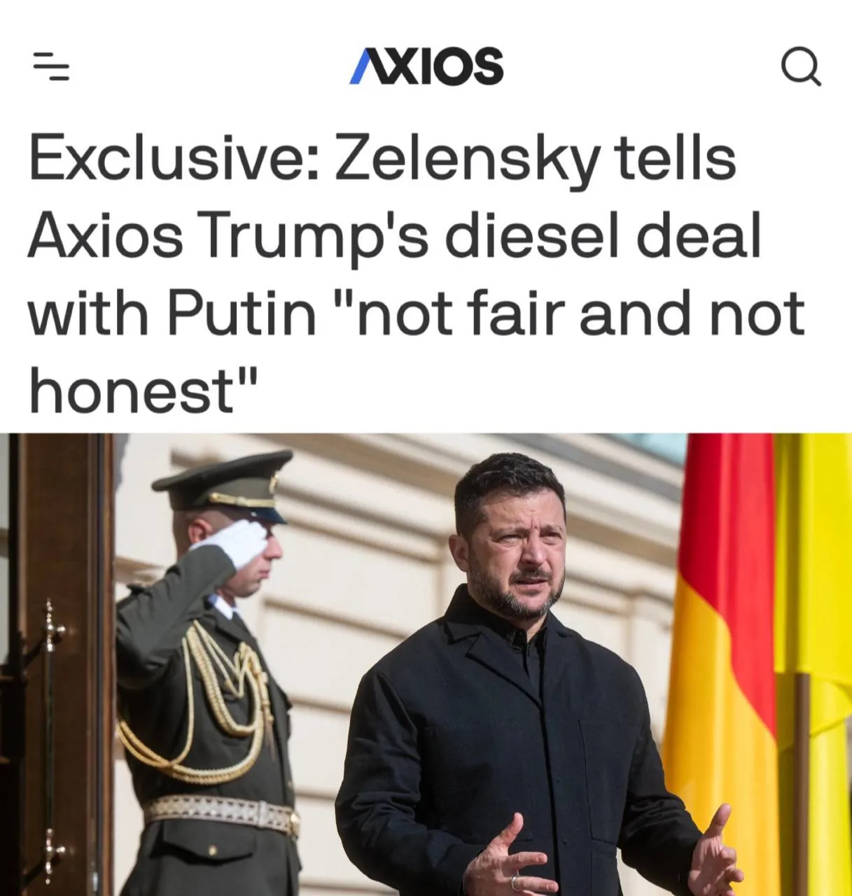 «Зеленский заявил Axios, что сделка Трампа с Путиным по дизельному топливу «несправедли...