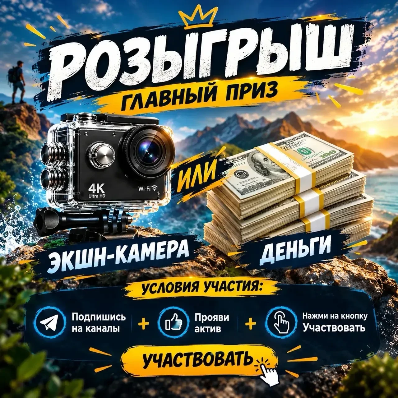 Дарим Экшн-камеру 📷 или деньги 💴