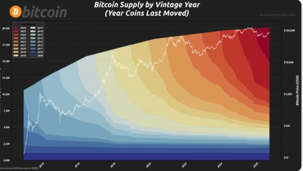 🟠 Почти 40% всех BTC не перемещались более четырёх лет.