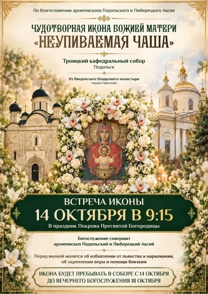 Икона «Неупиваемая Чаша» прибудет в Подольск из Серпухова