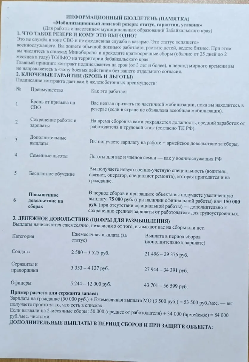 Информационная памятка «Мобилизационный резерв: статус, гарантии, условия»