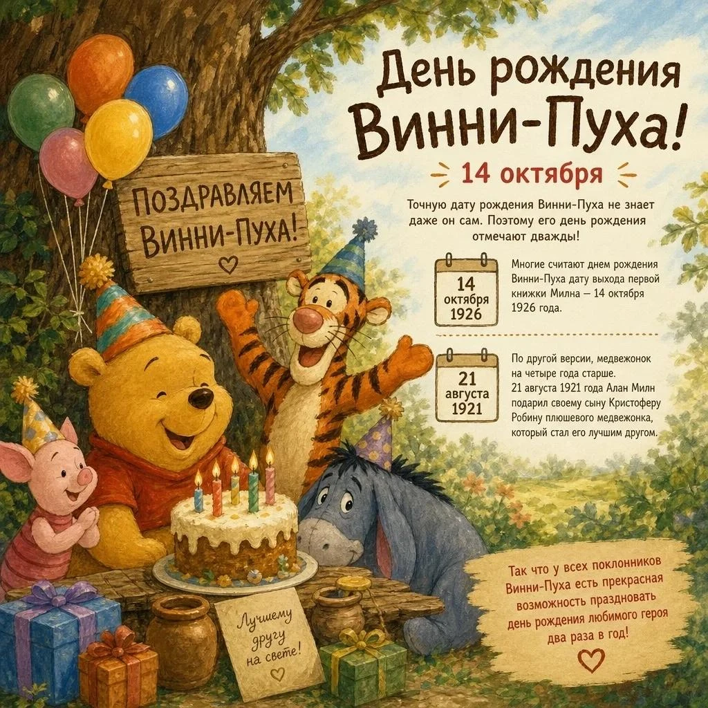 🎉 Сегодня особенный день — День рождения Винни-Пуха! 🎂