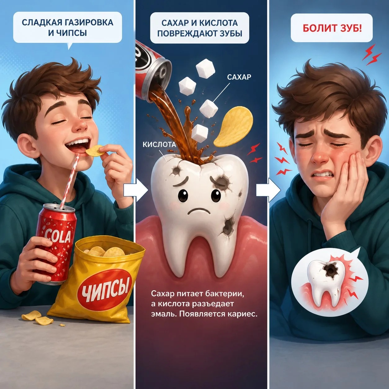 Чипсы, газировка, плохая гигиена и привет разрушенные зубы в 12 лет🦷