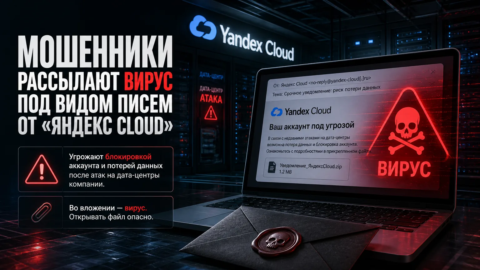 ⚠️ Мошенники рассылают вирус под видом писем от «Яндекс Cloud»