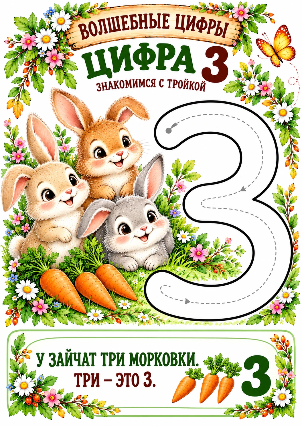 🔢 «ВОЛШЕБНЫЕ ЦИФРЫ» — ЦИФРА 3! 🌸