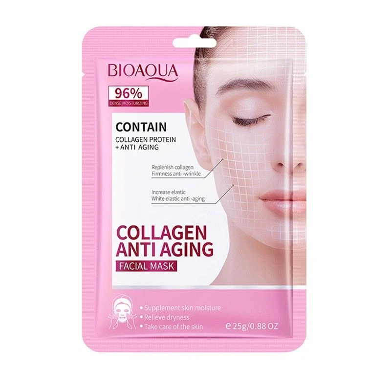 Тканевая маска с КОЛЛАГЕНОМ омолаживающая Bioaqua Collagen, на 2 раза🔥Цена 80 рублей